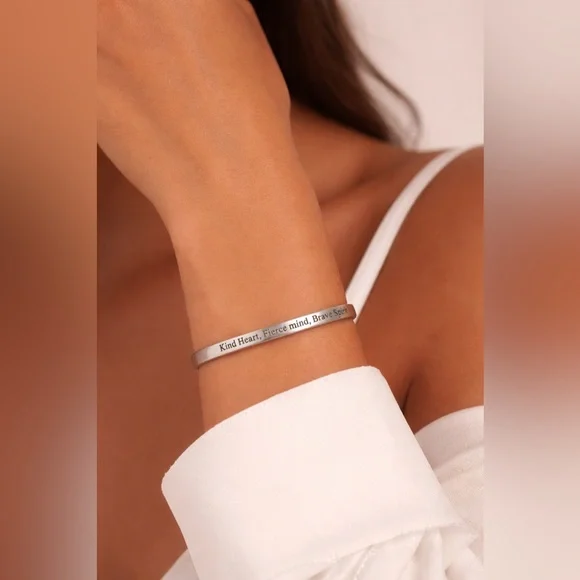 "Kind Heart Fierce Mind" Cuff Bracelet in Stainless Steel. Beautifully packaged - Picture 2 of 3
